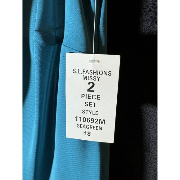 S.L. Fashions Seagreen 2-Piece Set With Embellished Neckline & Ruffled Hem Dress - Picture 5 of 5